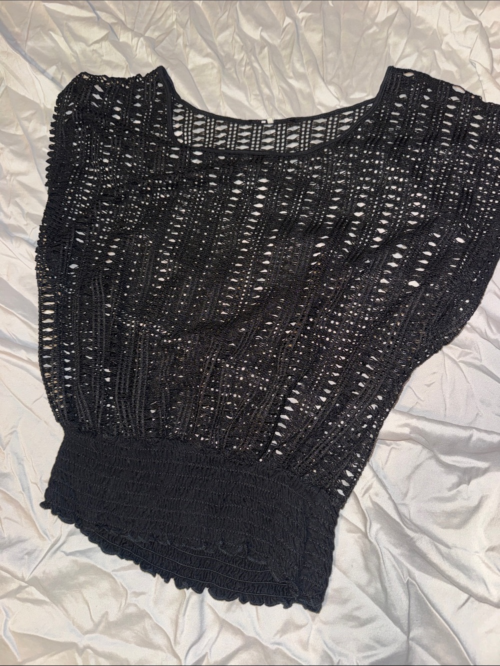 Black Crochet Knit Women's Top